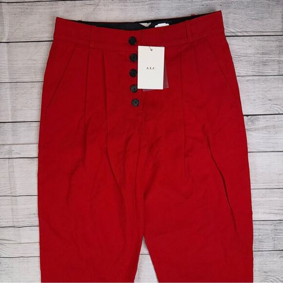 A.L.C  NWT  Russel Cropped Button-Fly High Rise Crepe Pants Scarlet Red Size 2 - Picture 5 of 11